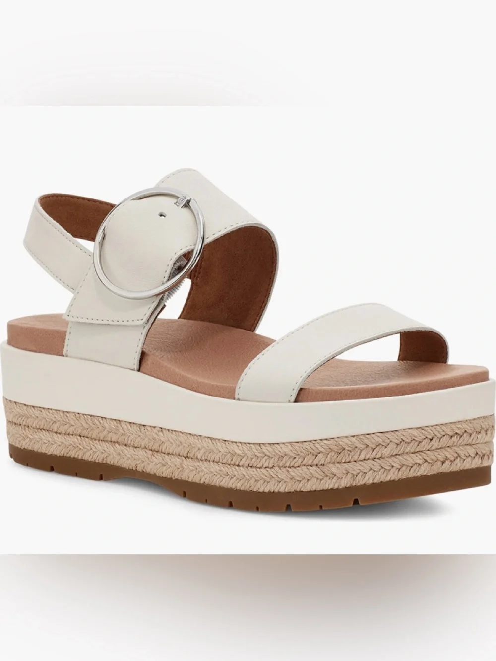UGG Women White April Espadrille Wedge Platform Buckle Sandals sz 42 $80